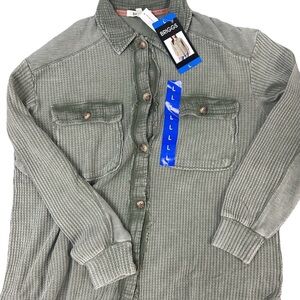 Briggs Women's Relaxed Fit Button Front Long Sleeve Waffle Shirt - Green